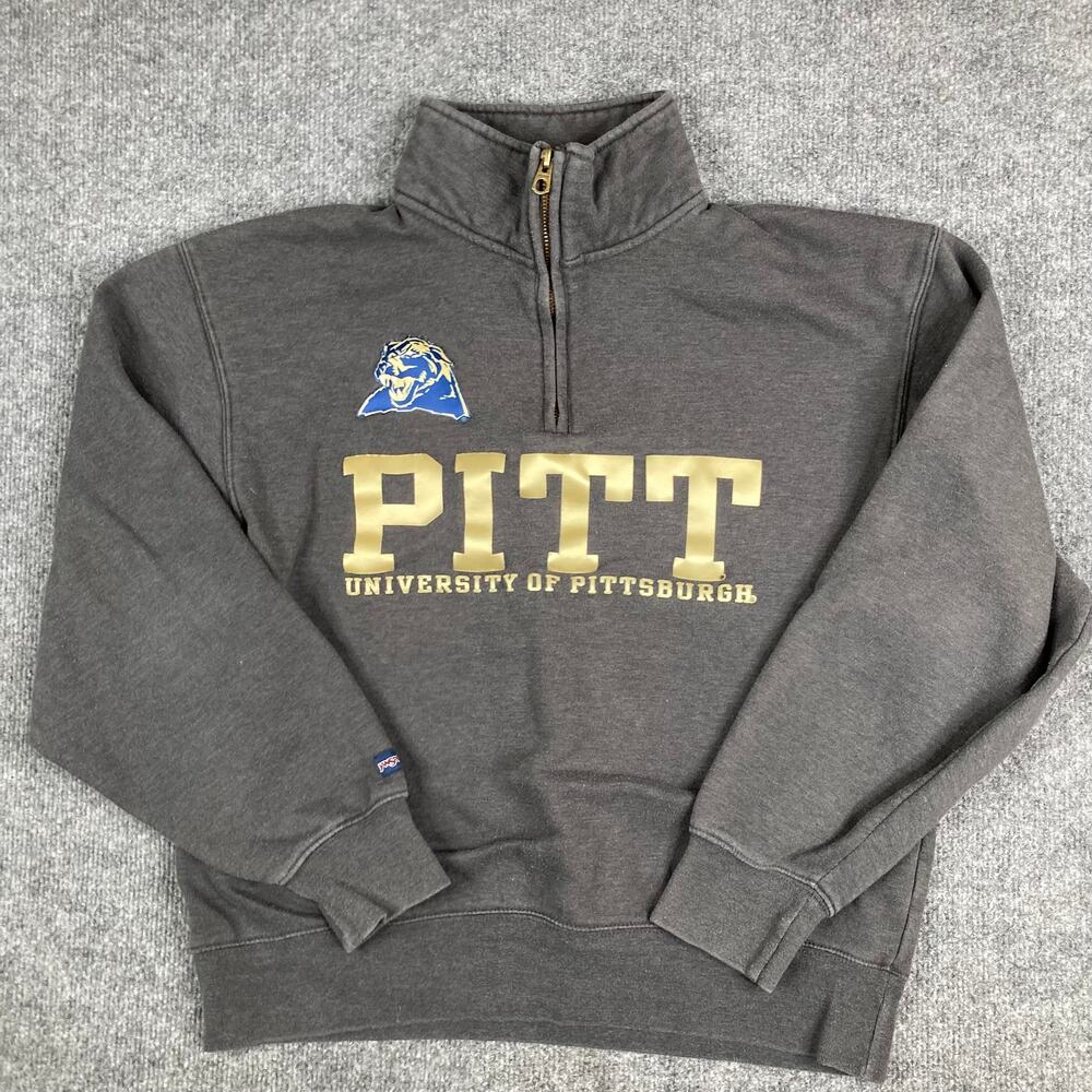 Jansport Sweater Mens Size M Gray Pitt Panthers 1/4 Zip College Pullover